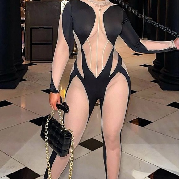Fashion Nova Black and Nude Mesh Bodysuit - Picture 3 of 3